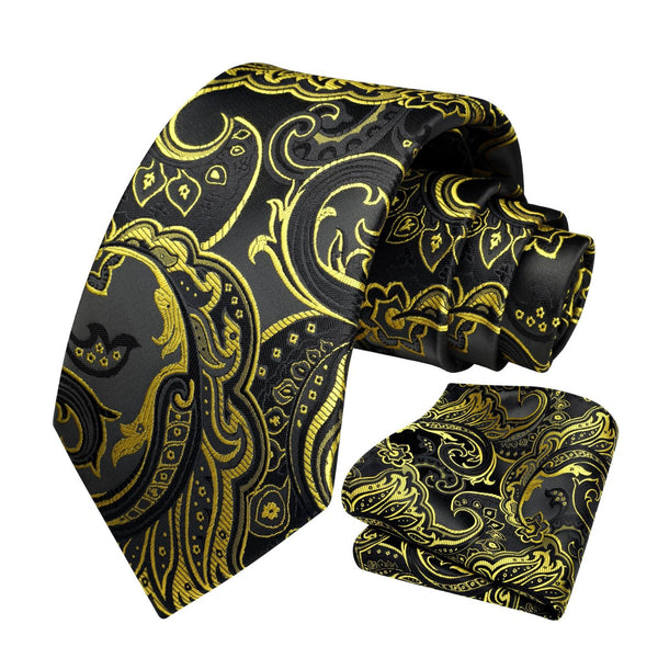 Paisley Tie Handkerchief Set - BLACK/YELLOW