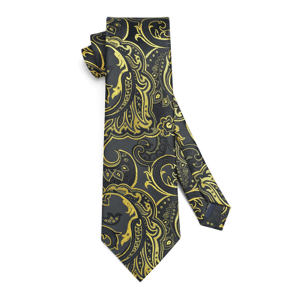 Paisley Tie Handkerchief Set - BLACK/YELLOW