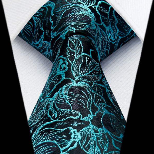 Floral Tie Handkerchief Set - 04-TEAL