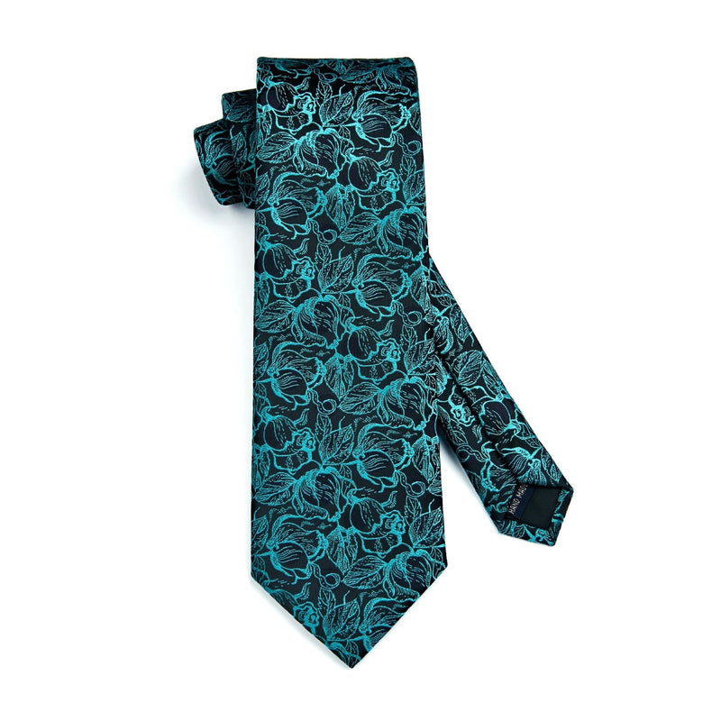 Floral Tie Handkerchief Set - 04-TEAL