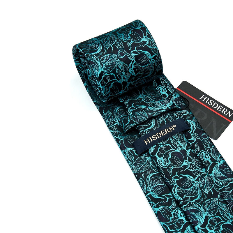 Floral Tie Handkerchief Set - 04-TEAL