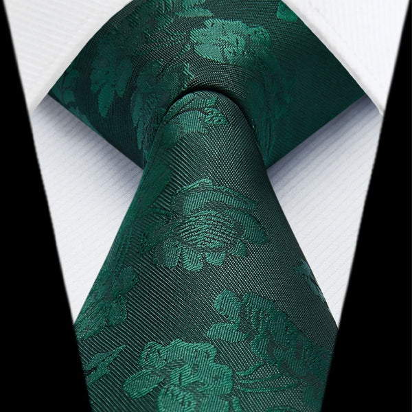 Floral Tie Handkerchief Set -  03A-GREEN 2