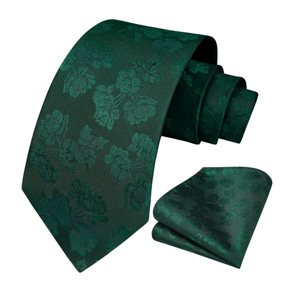 Floral Tie Handkerchief Set -  03A-GREEN 2