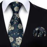 Floral Tie Handkerchief Set - DARK GREEN FLORAL