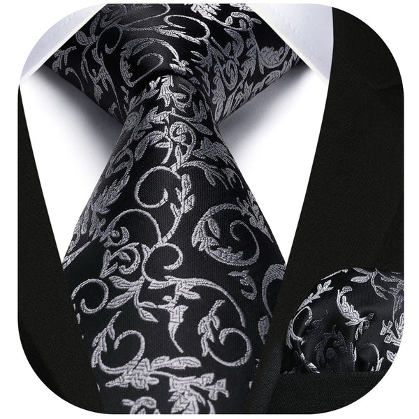 Floral Tie Handkerchief Set - SILVER
