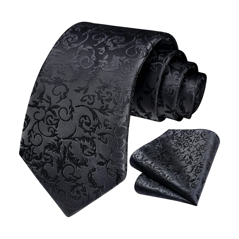 Floral Tie Handkerchief Set - BLACK 4