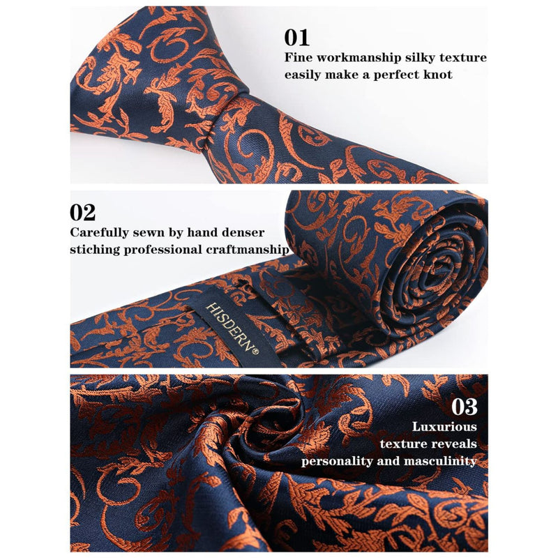 Paisley Tie Handkerchief Set - A-ORANGE/NAVY BLUE