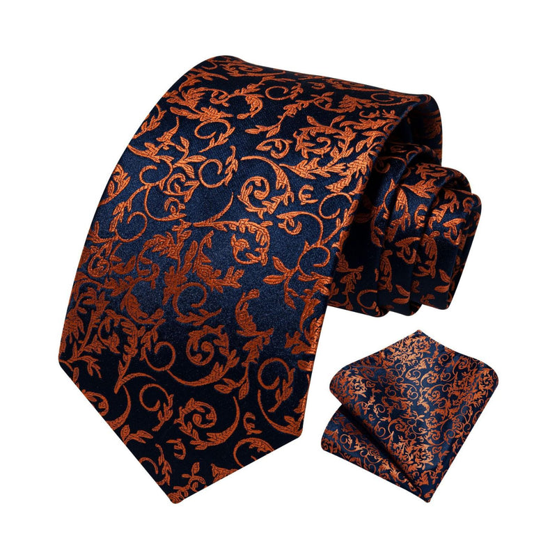 Paisley Tie Handkerchief Set - A-ORANGE/NAVY BLUE – Hisdern