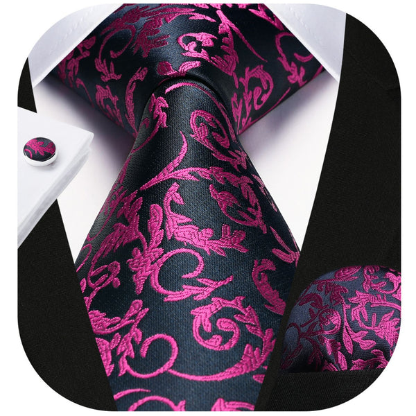 Floral Tie Handkerchief Cufflinks - HOT PINK