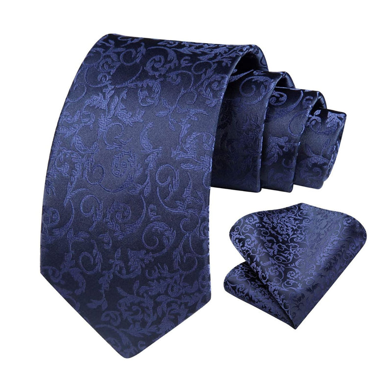 Floral Tie Handkerchief Set - NAVY-2