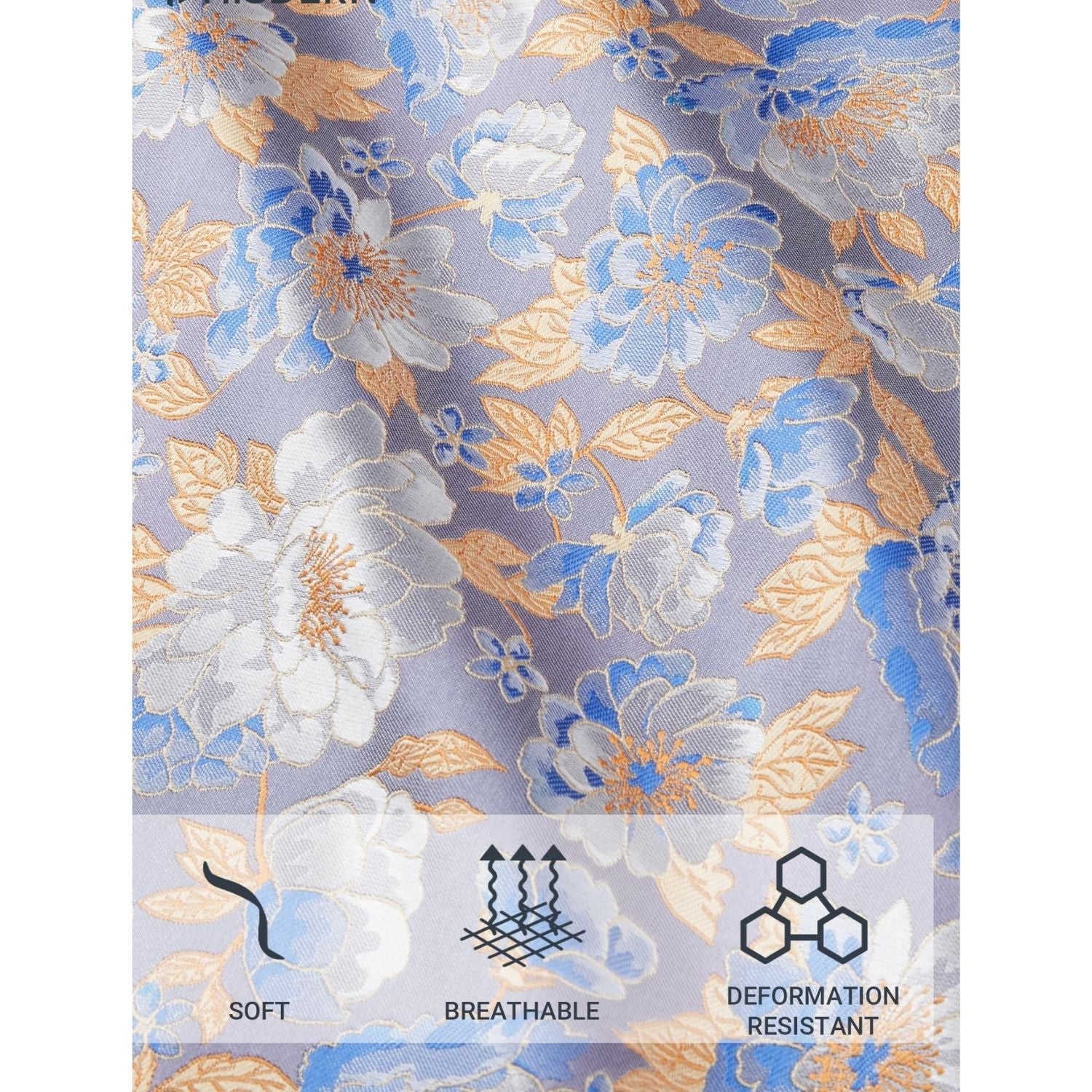 Hisdern Blue White Floral Wedding Tie Set with Cufflinks