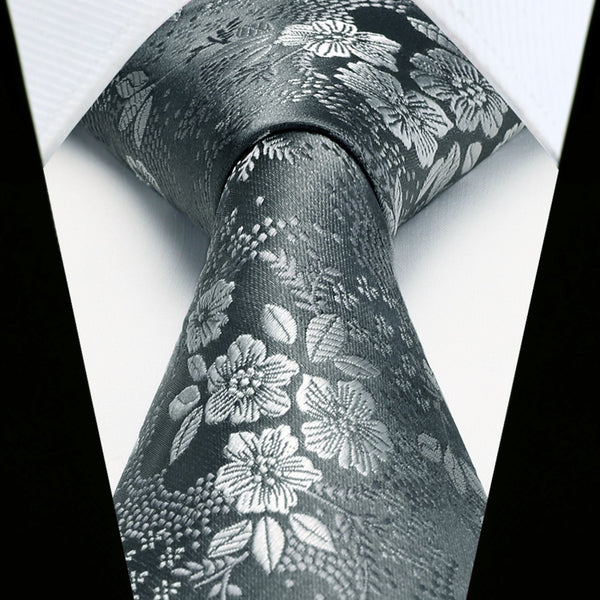 Floral Tie Handkerchief Set - X-BLACK/WHITE