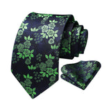 Floral 3.4 Tie Handkerchief Set - 10-GREEN/NAVY BLUE