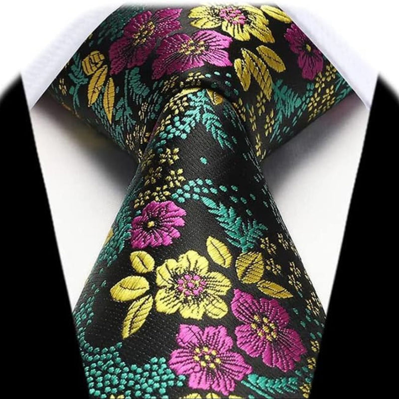 Floral Tie Handkerchief Set - X-PURPLE YELLOW