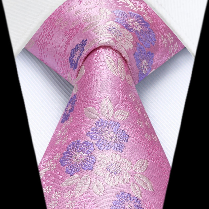 Paisley Extra Long Tie Handkerchief Set - B6-PINK/BLUE