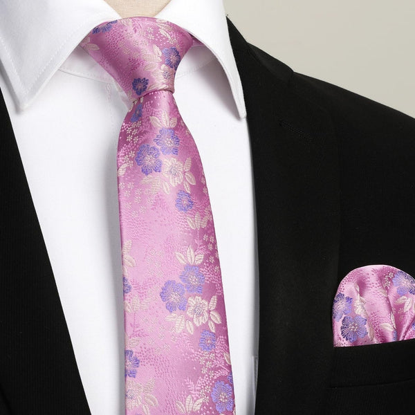 Paisley Extra Long Tie Handkerchief Set - B6-PINK/BLUE