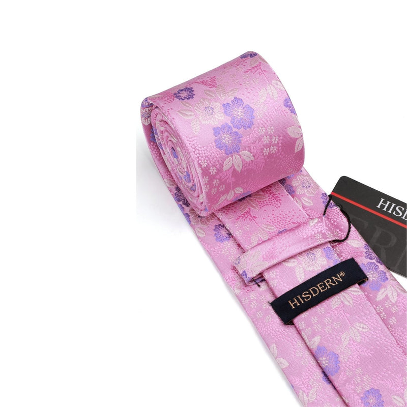 Paisley Extra Long Tie Handkerchief Set - B6-PINK/BLUE