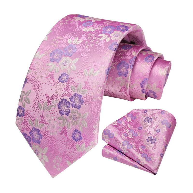 Paisley Extra Long Tie Handkerchief Set - B6-PINK/BLUE