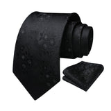 Floral Tie Handkerchief Set - BLACK