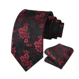 Floral Tie Handkerchief Set - BRUGUNDY