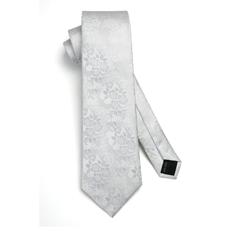 Floral 3.4 inch Tie Handkerchief Set - WHITE FLORAL-1