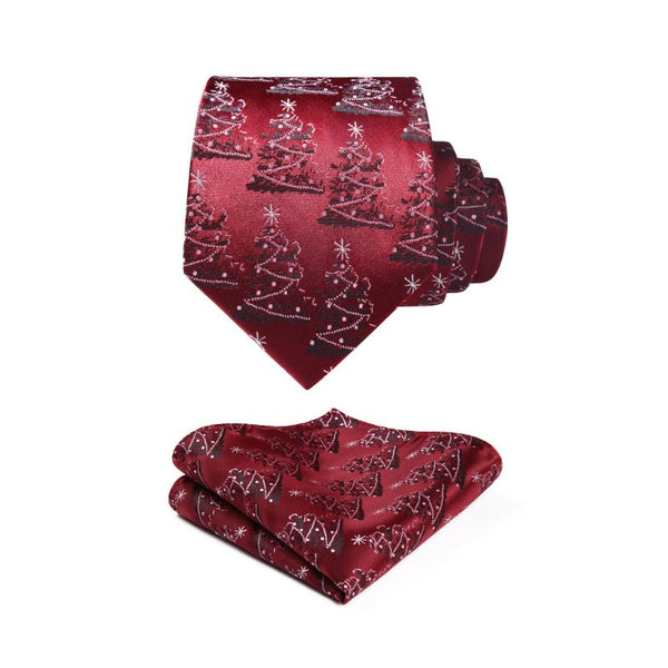 Christmas Tie Handkerchief Set - BURGUNDY/BLACK