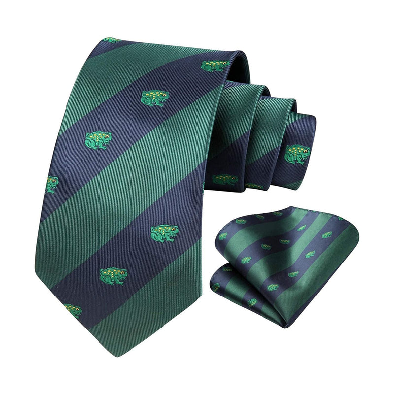 Frog Tie Handkerchief Set - 06-GREEN/NAVY BLUE