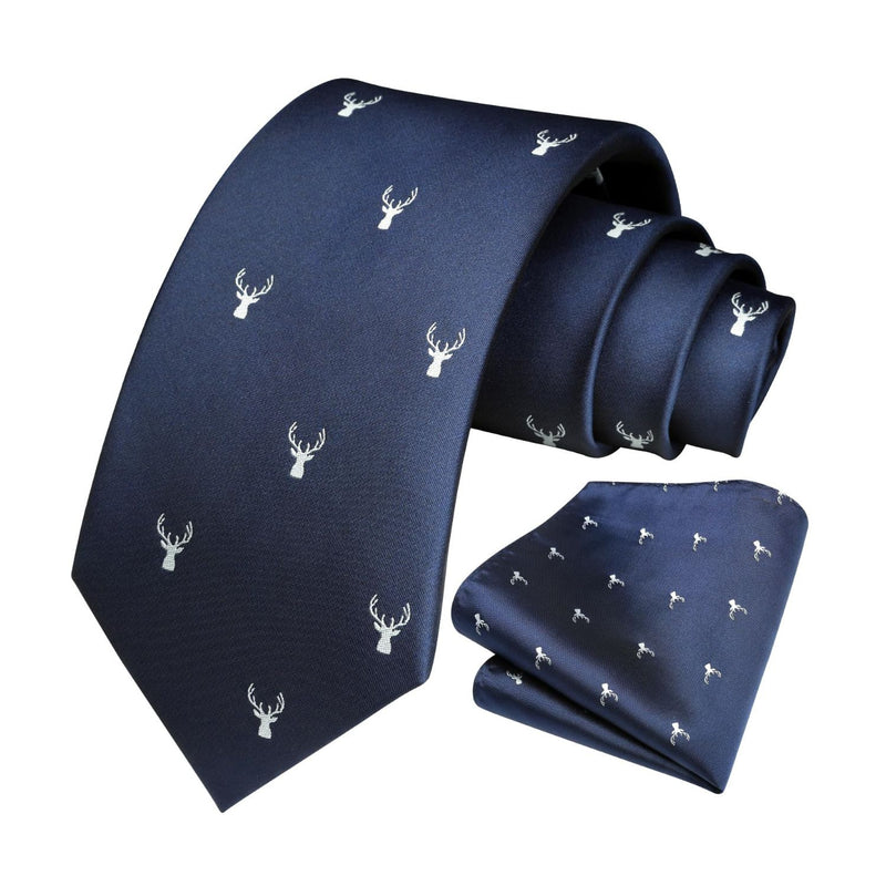 Antlers Tie Handkerchief Set - NAVY BLUE