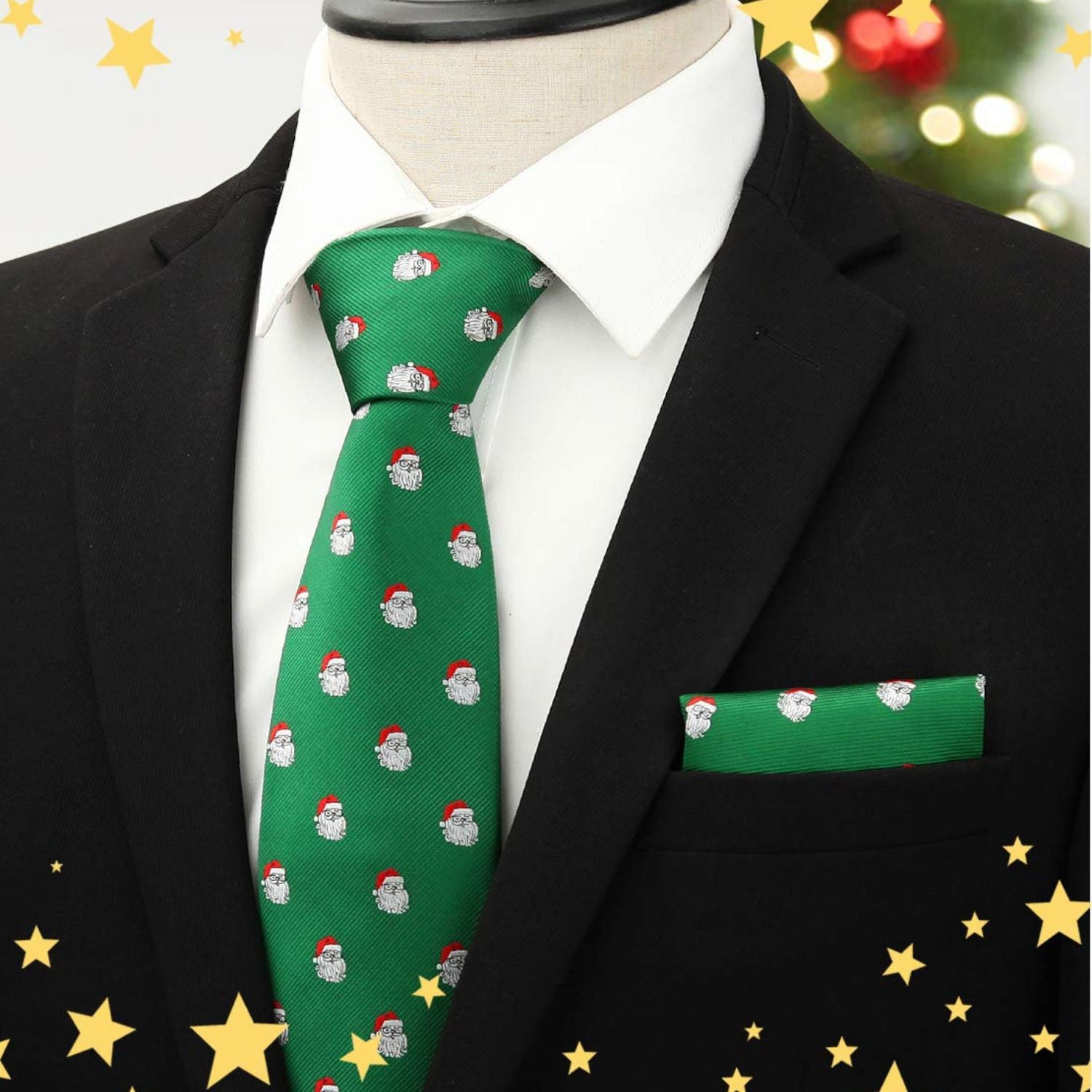 Christmas Tie Handkerchief Set - 01 GREEN/WHITE/RED