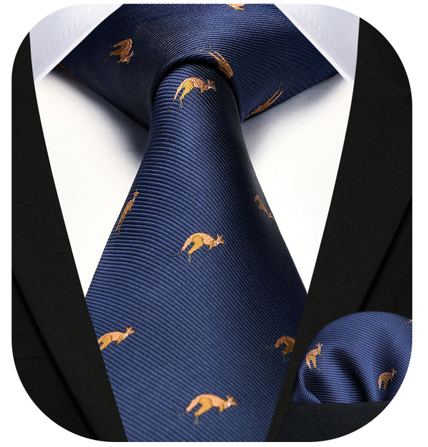 Kangaroo Tie Handkerchief Set - NAVY BLUE