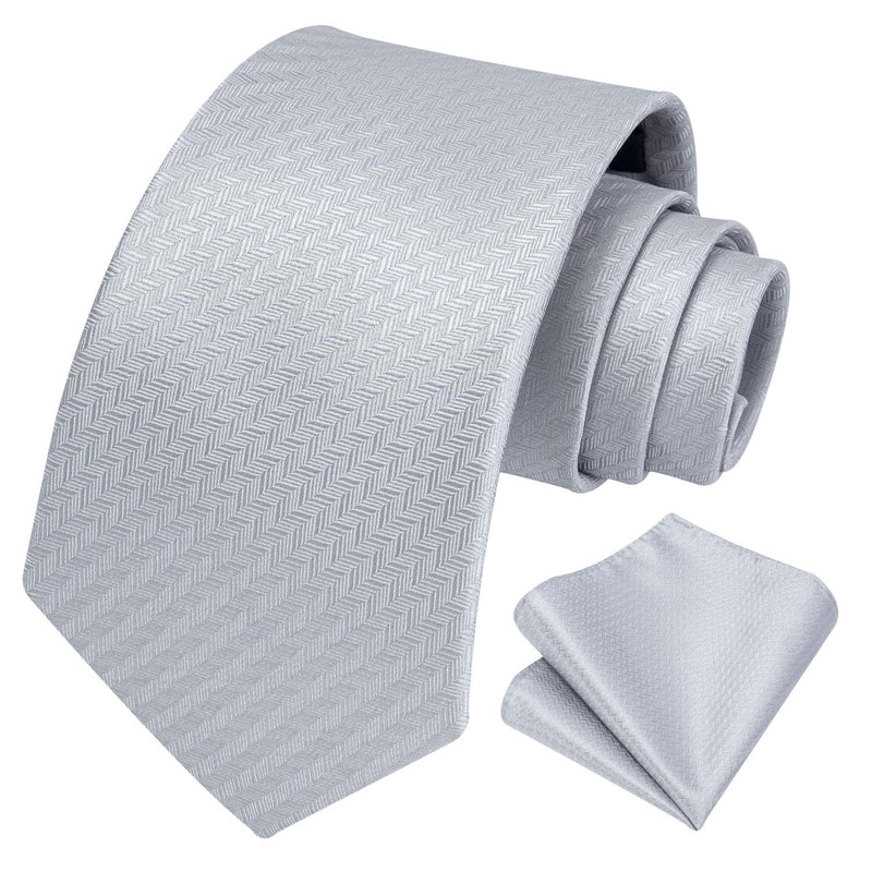 Solid Houndstooth Tie Handkerchief Set - C-01 Silver