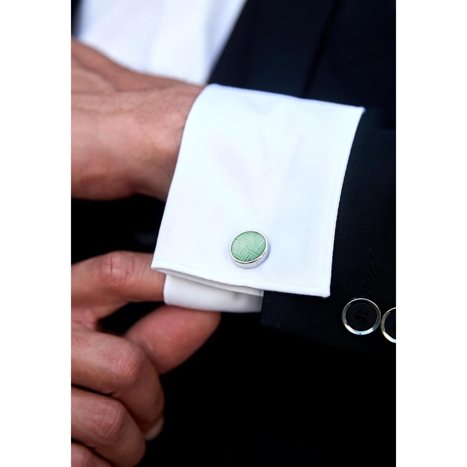 Hisdern Sage Green2 Houndstooth Wedding Tie Set with Cufflinks