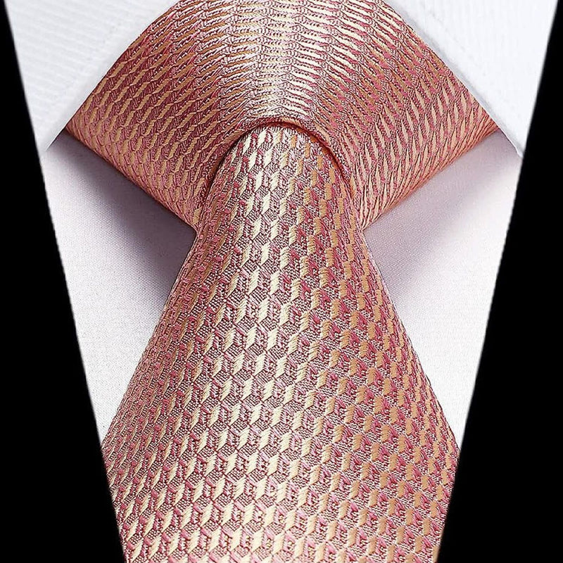 Houndstooth Tie Handkerchief Set - Z-BLUSH PINK