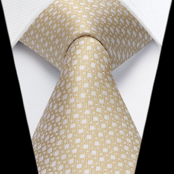Hisdern Beige Houndstooth Wedding Tie Set