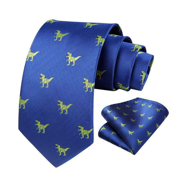 Dinosaur Tie Handkerchief Set - 04-BLUE/GREEN