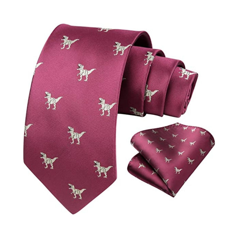 Dinosaur Tie Handkerchief Set - 04-RED