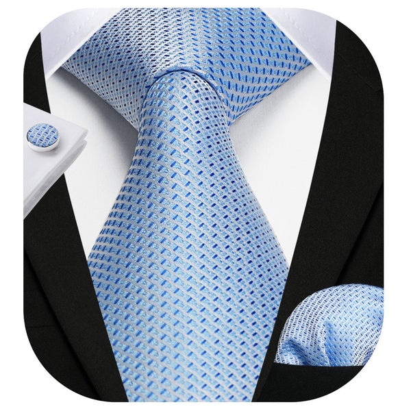Plaid Tie Handkerchief Set - F-BABY BLUE LIGHT 2