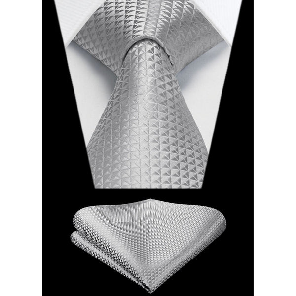 Houndstooth Tie Handkerchief Set - SILVER-2