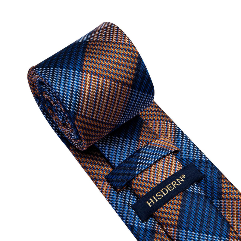 Houndstooth Tie Handkerchief Set - NAVY BLUE/BROWN