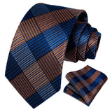 Solid Houndstooth Tie Handkerchief Set - Navy Blue & Brown