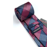 Plaid Tie Handkerchief Set - RED/NAVY BLUE