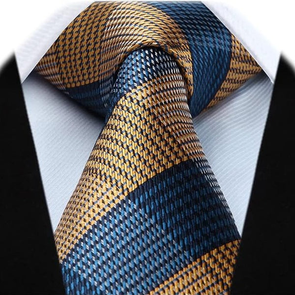 Plaid Tie Handkerchief Set - YELLOW/NAVY BLUE