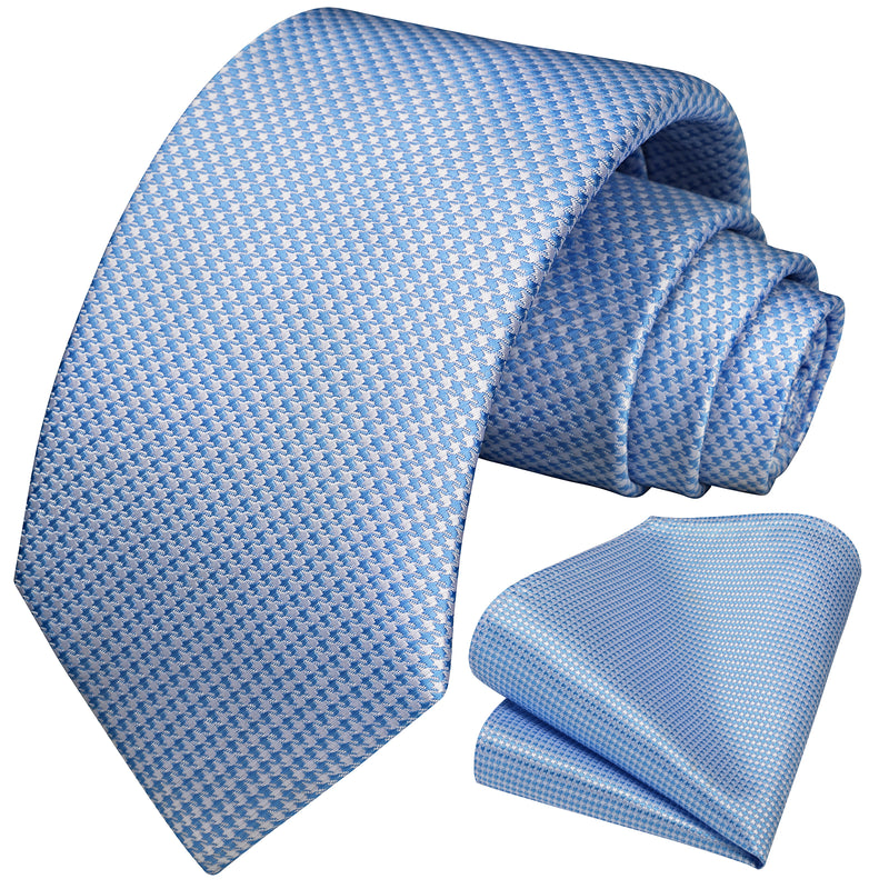 Solid Houndstooth Tie Handkerchief Set - A-05 Light Blue Houndstooth