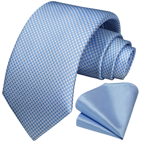 Houndstooth Tie Handkerchief Set - LIGHT BLUE 