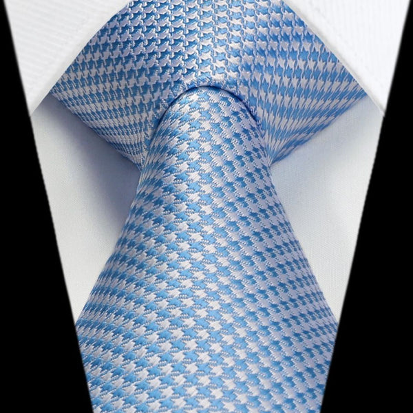 Houndstooth Tie Handkerchief Set - LIGHT BLUE