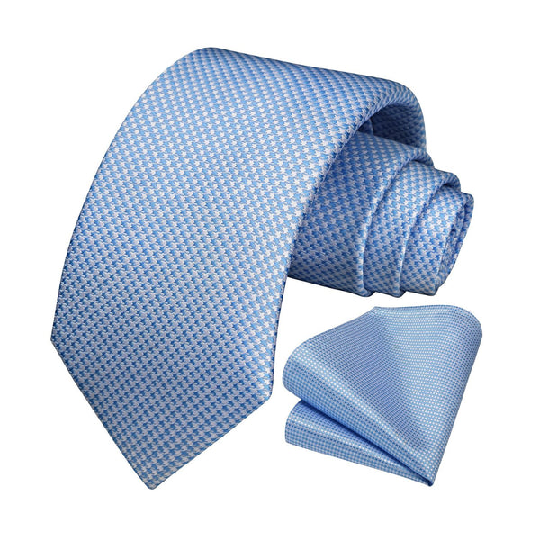 Houndstooth Tie Handkerchief Set - LIGHT BLUE