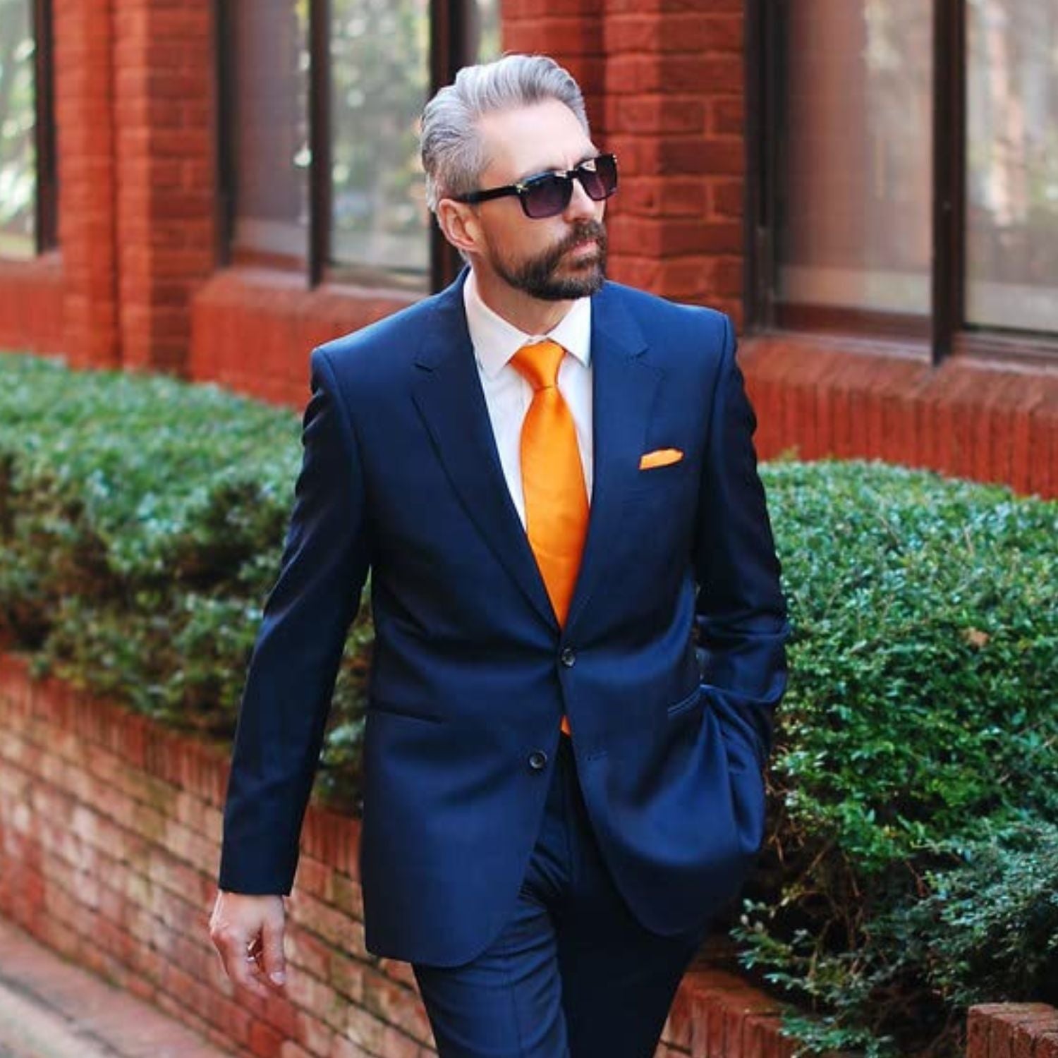 Hisdern Orange Striped Wedding Tie Set