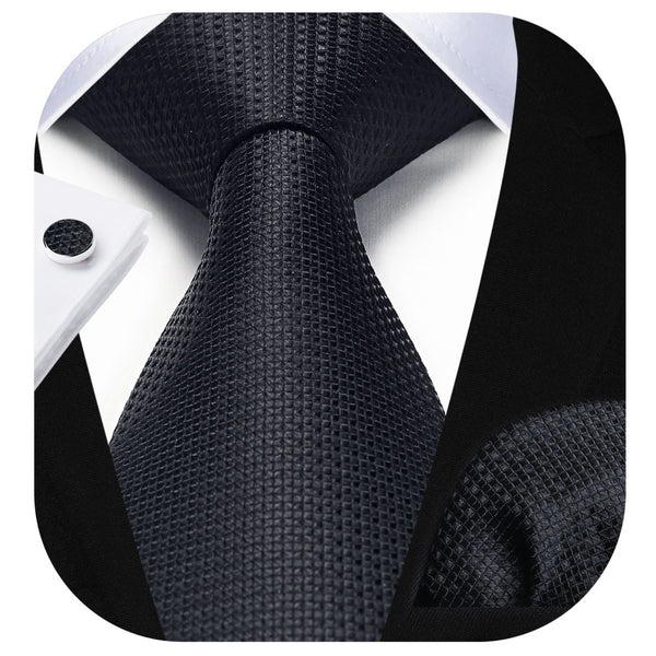 Plaid Tie Handkerchief Cufflinks - BLACK
