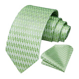 Men's Plaid Tie Handkerchief Set - C5-SAGE GREEN