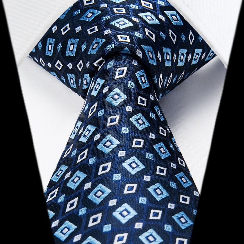 Men's Plaid Tie Handkerchief Set - C7-BLUE